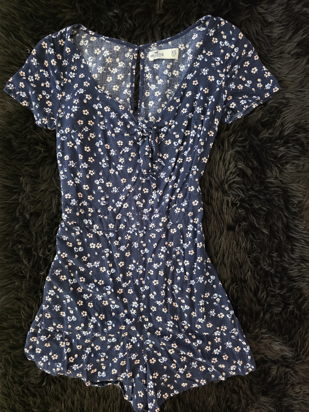 Hollister Navy Blue Floral Romper With Tie Front